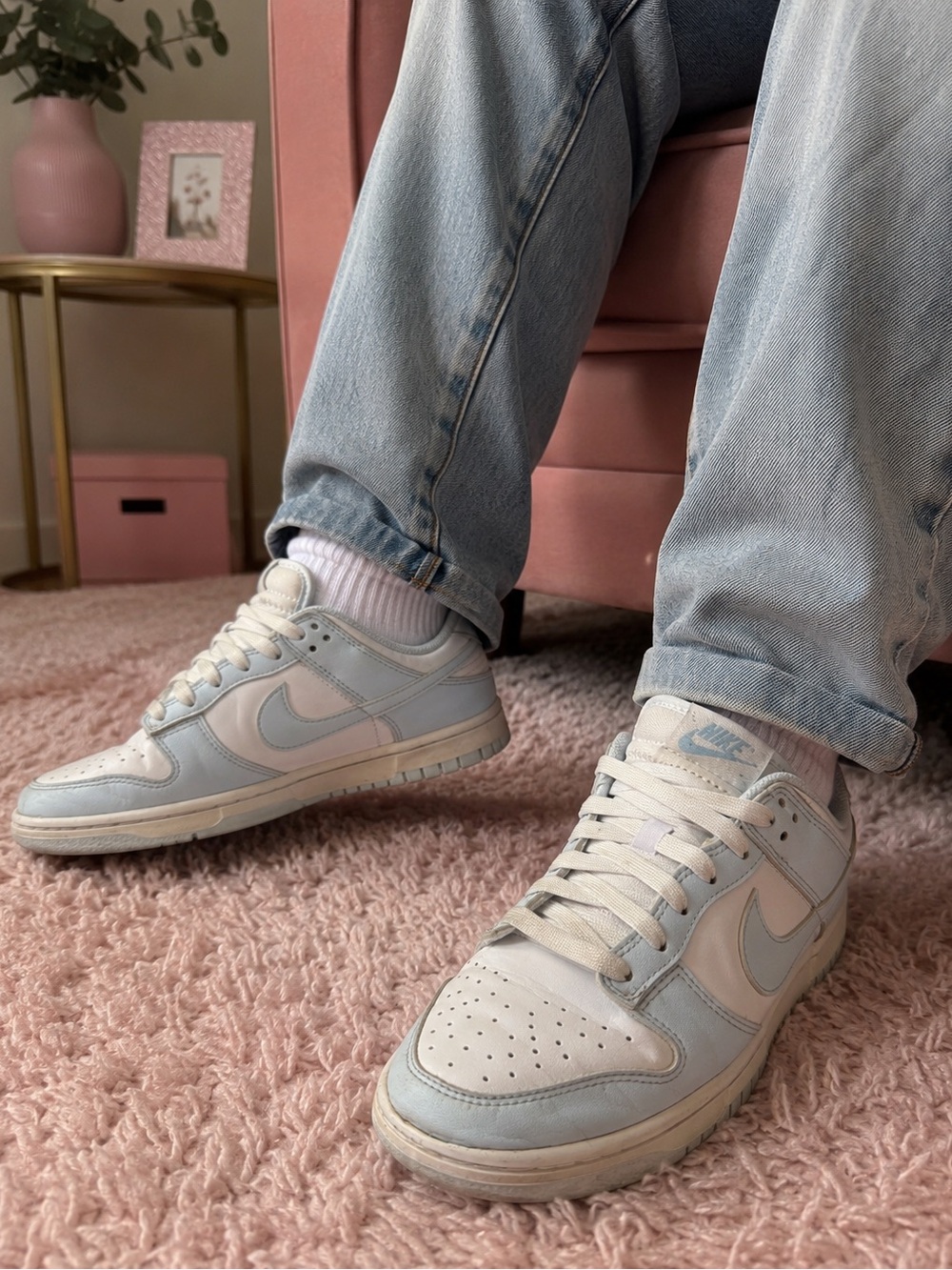 Nike Dunk Low Girl’s White Light Blue Sneakers Size 6.5